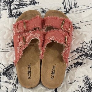 Roxoni Pink Frayed Slide Sandals